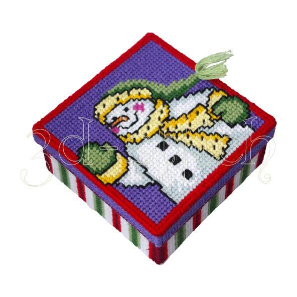 Набор для вышивания на пластиковой канве Коробка "Снеговичок в шарфе", арт. КР019-1